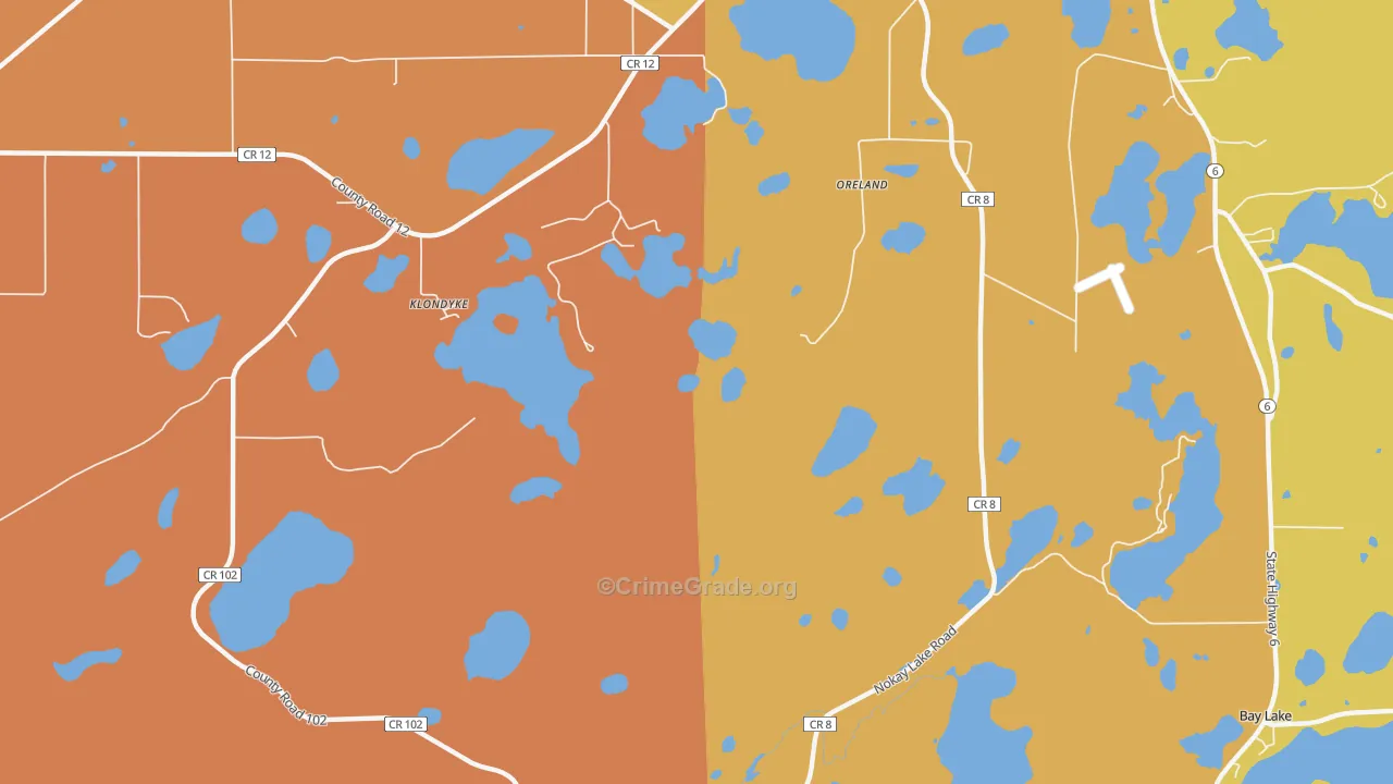 Crosby Beach, MN Map of Burglary Rates