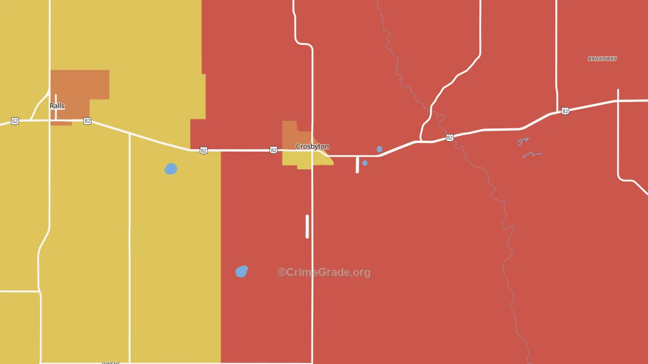 Crosbyton, TX Map of Burglary Rates