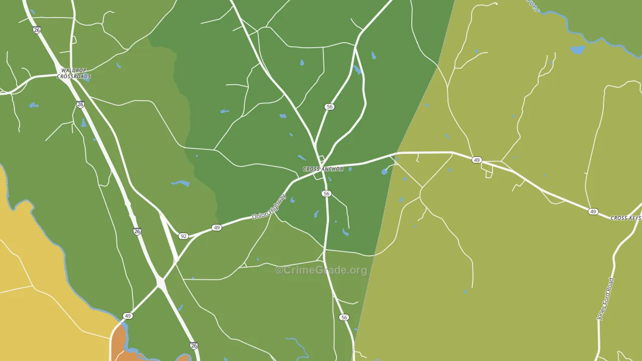 Cross Anchor, SC Map of Burglary Rates