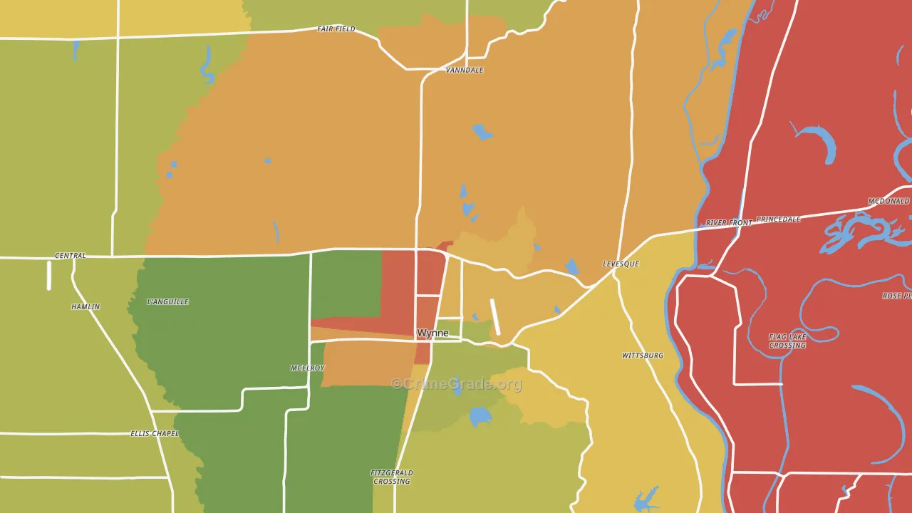 Cross County, AR Map of Burglary Rates