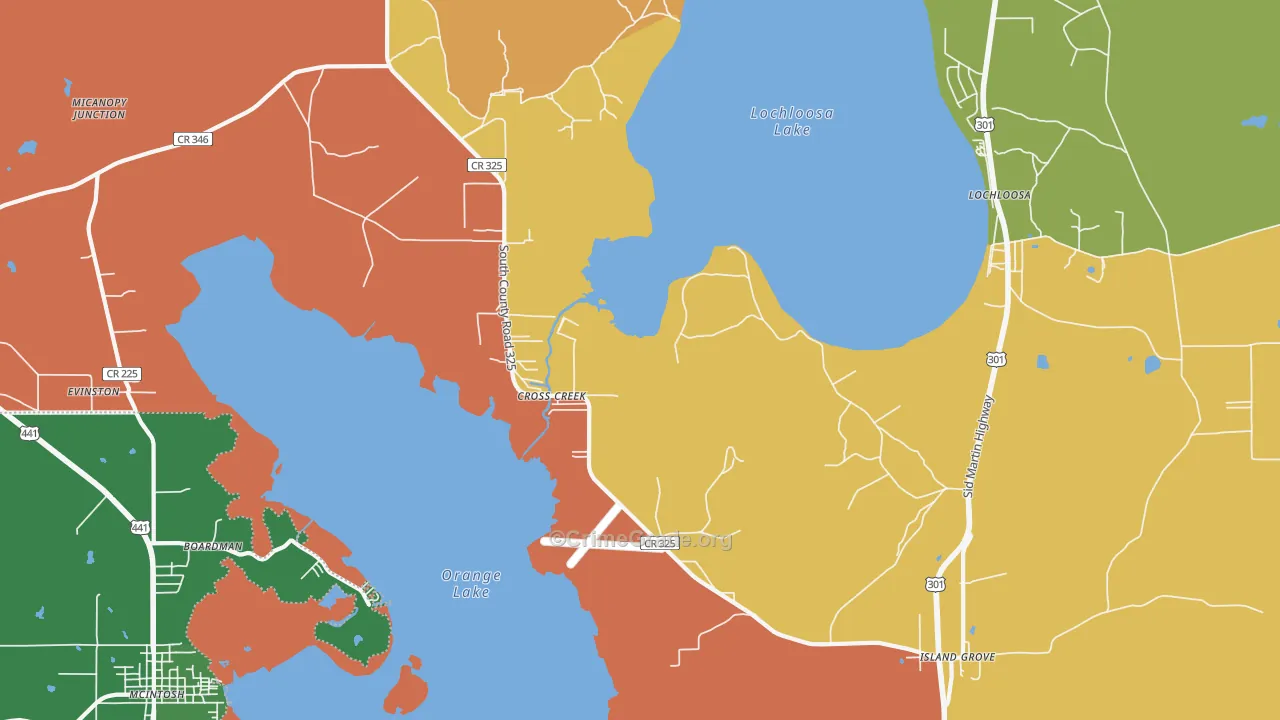 Cross Creek, FL Map of Burglary Rates