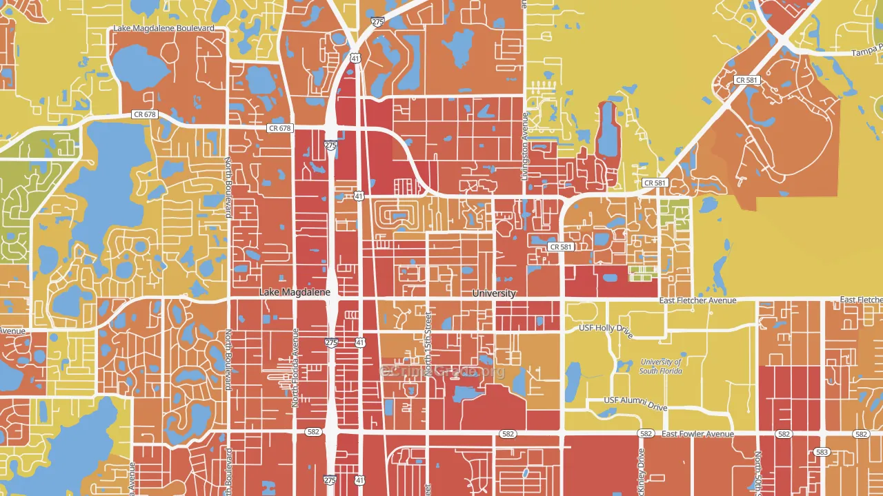 Cross Fletcher, University, FL Map of Burglary Rates