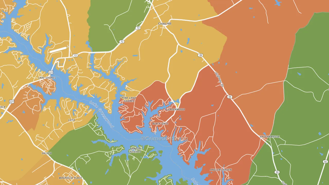 Cross Hill, SC Map of Burglary Rates