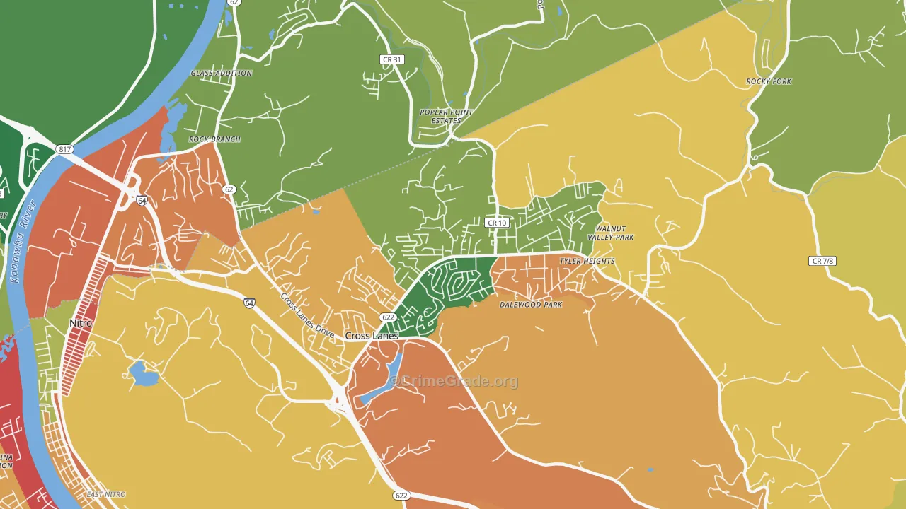 Cross Lanes, WV Map of Burglary Rates