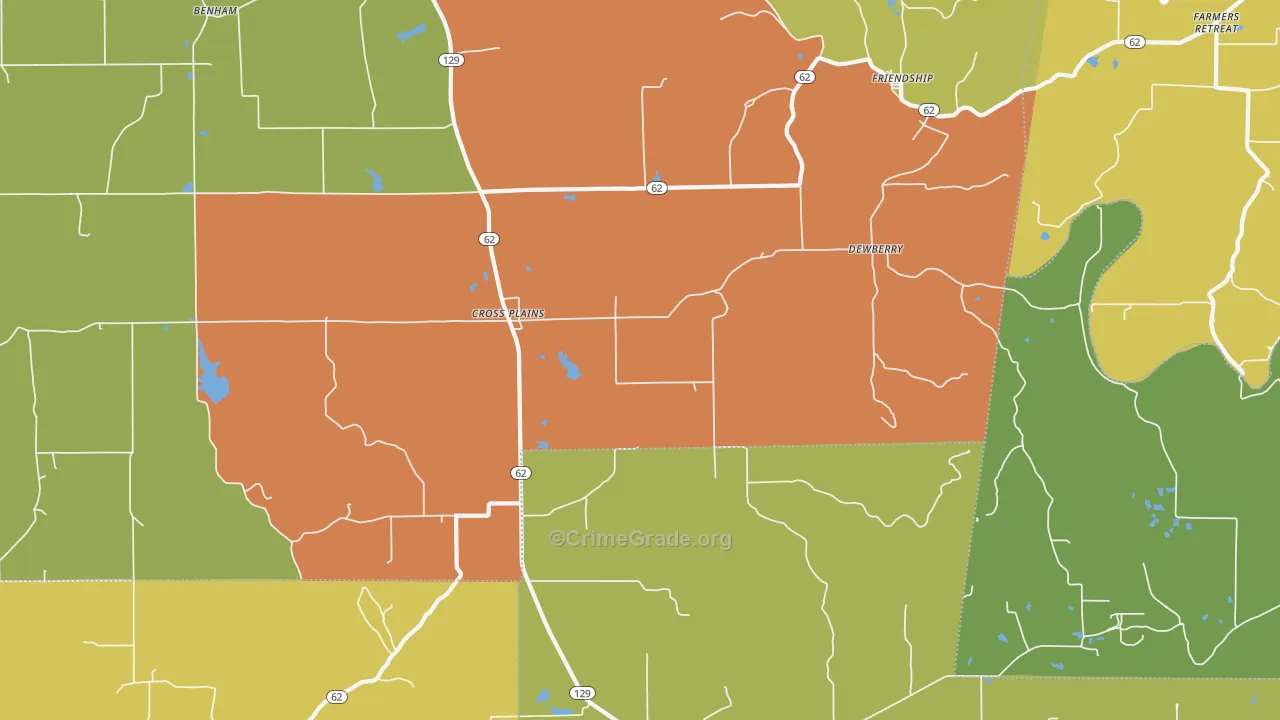 Cross Plains, IN Map of Burglary Rates