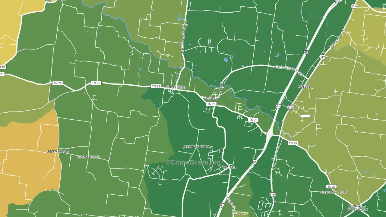 Cross Plains, TN Map of Burglary Rates