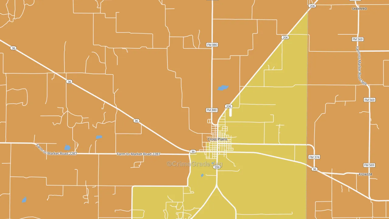 Cross Plains, TX Map of Burglary Rates