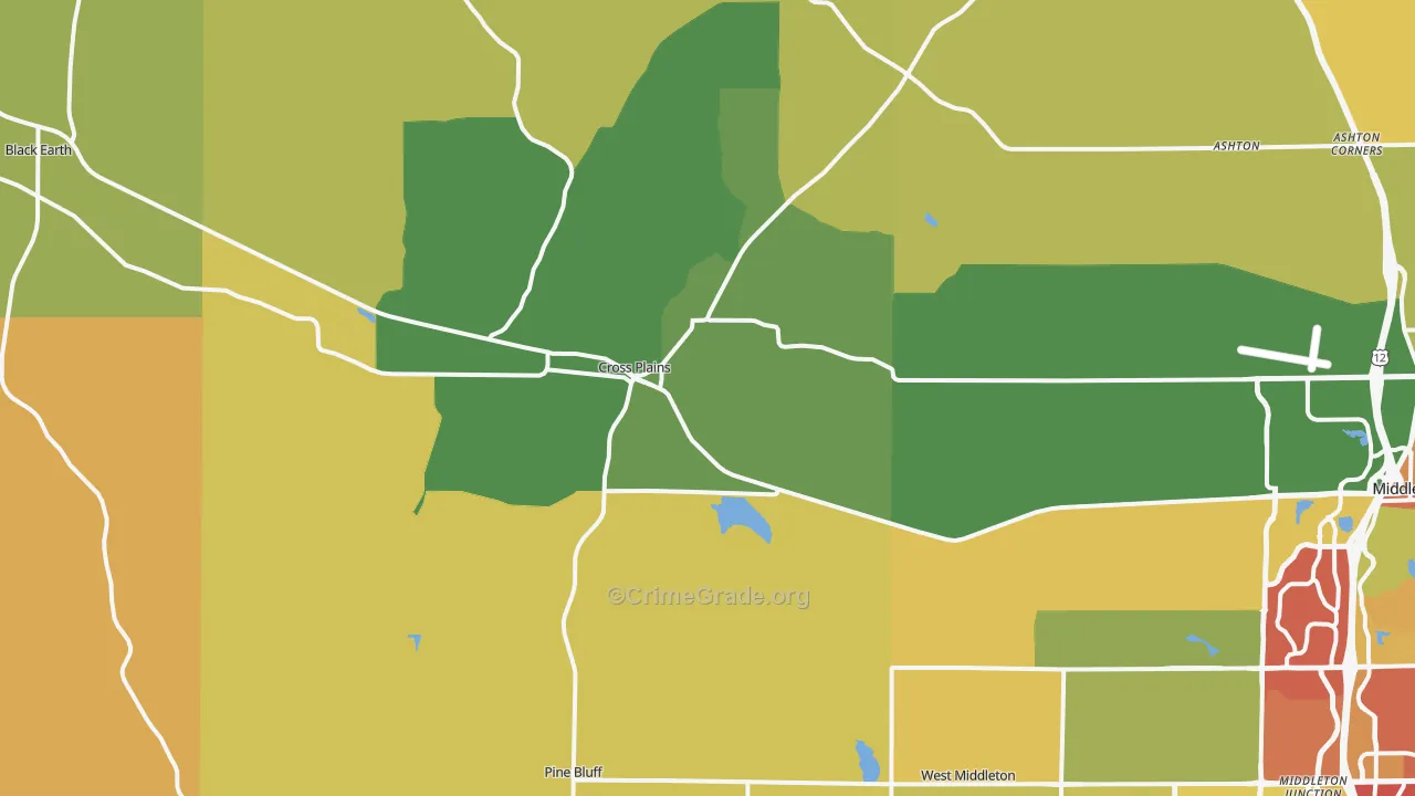 Cross Plains, WI Map of Burglary Rates