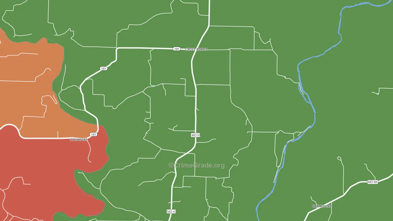 Cross Roads, MO Map of Burglary Rates