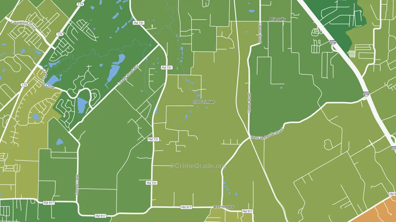 Cross Timber, TX Map of Burglary Rates