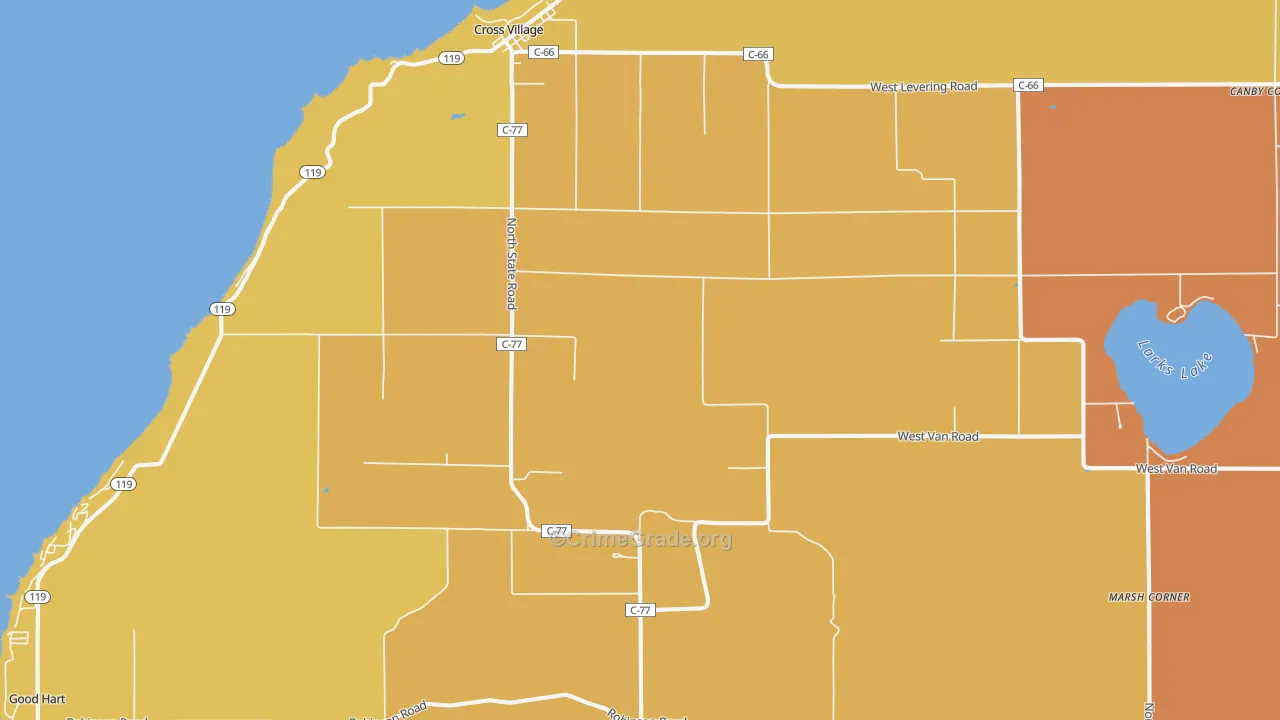 Cross Village, MI Map of Burglary Rates