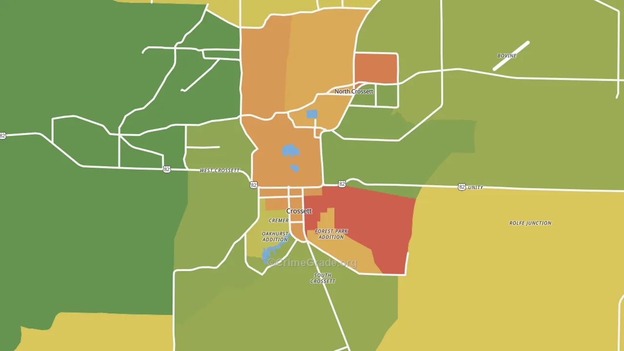 Crossett, AR Map of Burglary Rates