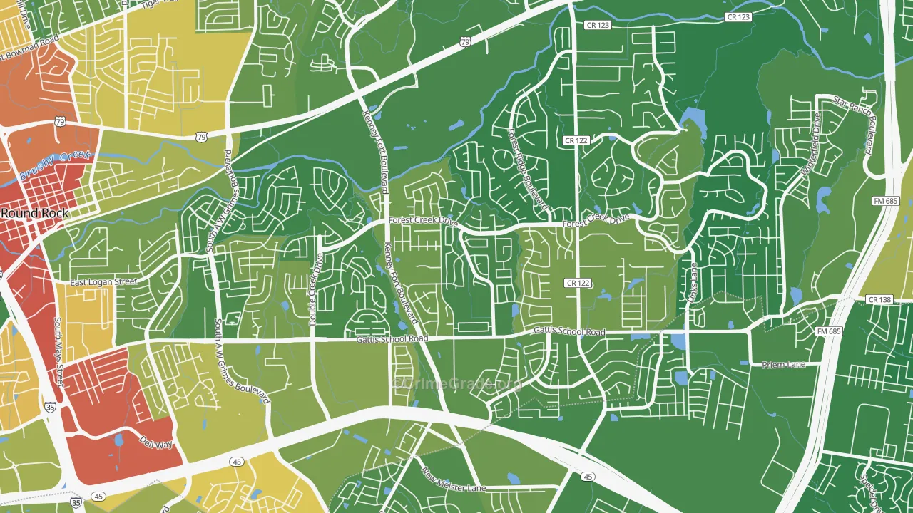 Crossley Crossing, Round Rock, TX Map of Burglary Rates