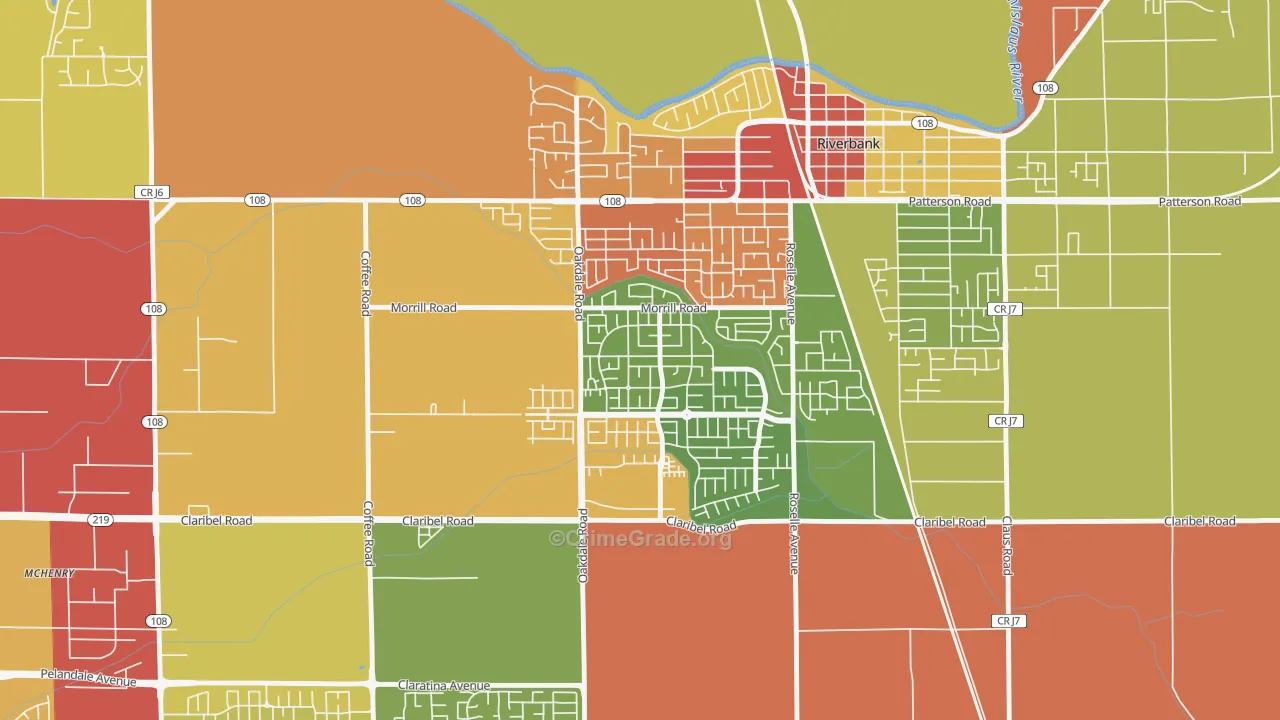 Crossroads-Riverbank, Riverbank, CA Map of Burglary Rates
