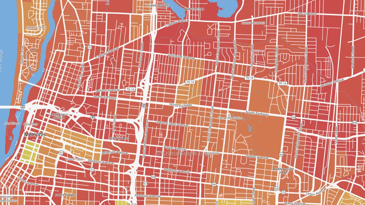 Crosstown, Memphis, TN Map of Burglary Rates
