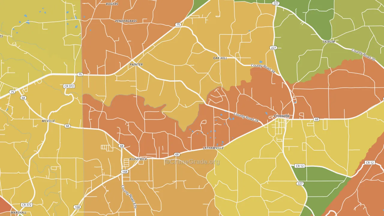 Crossville, AL Map of Burglary Rates