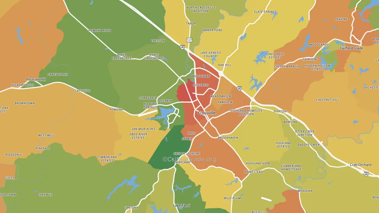 Crossville, TN Map of Burglary Rates