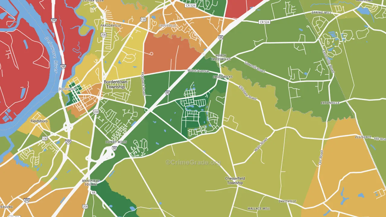 Crosswicks, NJ Map of Burglary Rates