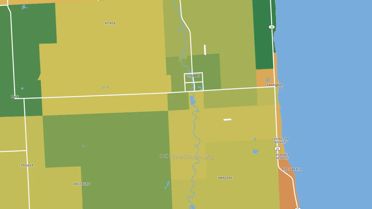 Croswell, MI Map of Burglary Rates