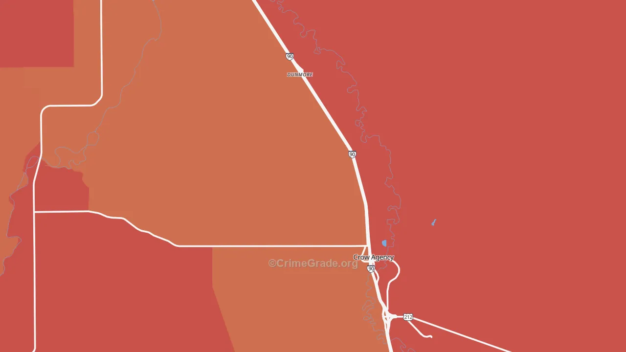Crow Agency, MT Map of Burglary Rates