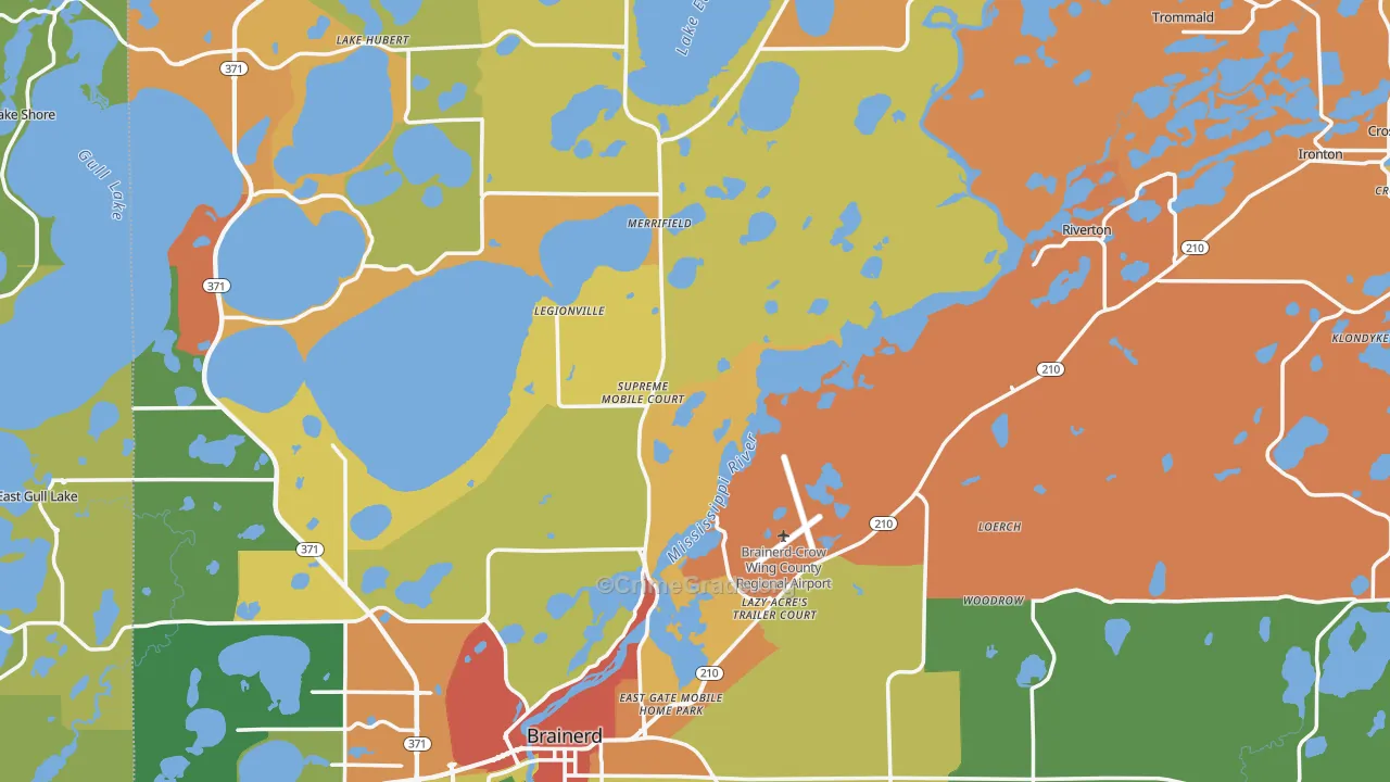 Crow Wing County, MN Map of Burglary Rates