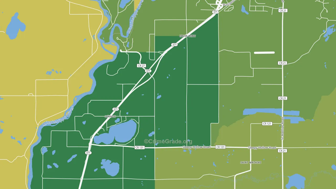 Crow Wing, MN Map of Burglary Rates