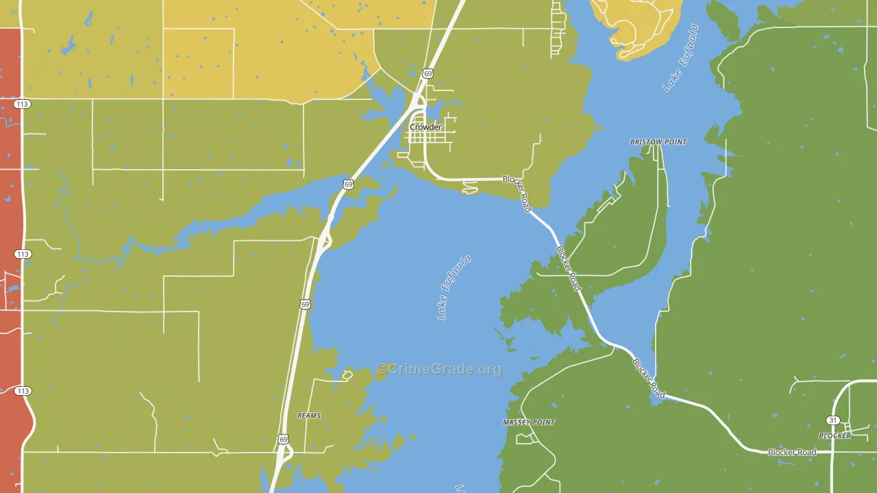 Crowder, OK Map of Burglary Rates