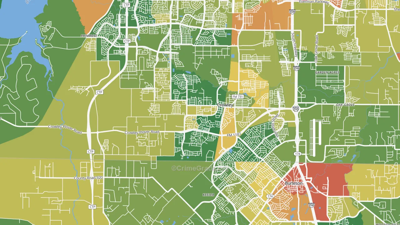 Crowley, TX Map of Burglary Rates