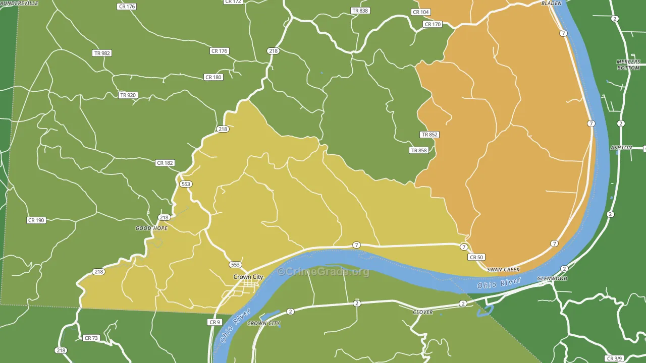 Crown City, OH Map of Burglary Rates