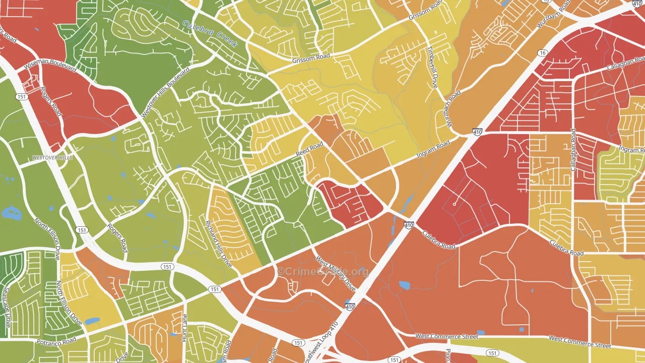 Crown Meadows, San Antonio, TX Map of Burglary Rates