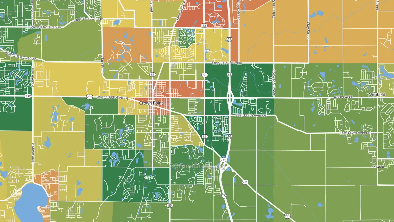 Crown Point, IN Map of Burglary Rates