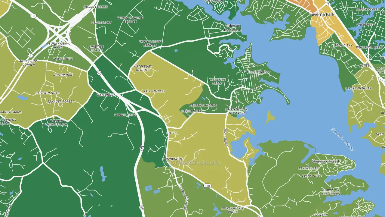 Crownsville, MD Map of Burglary Rates