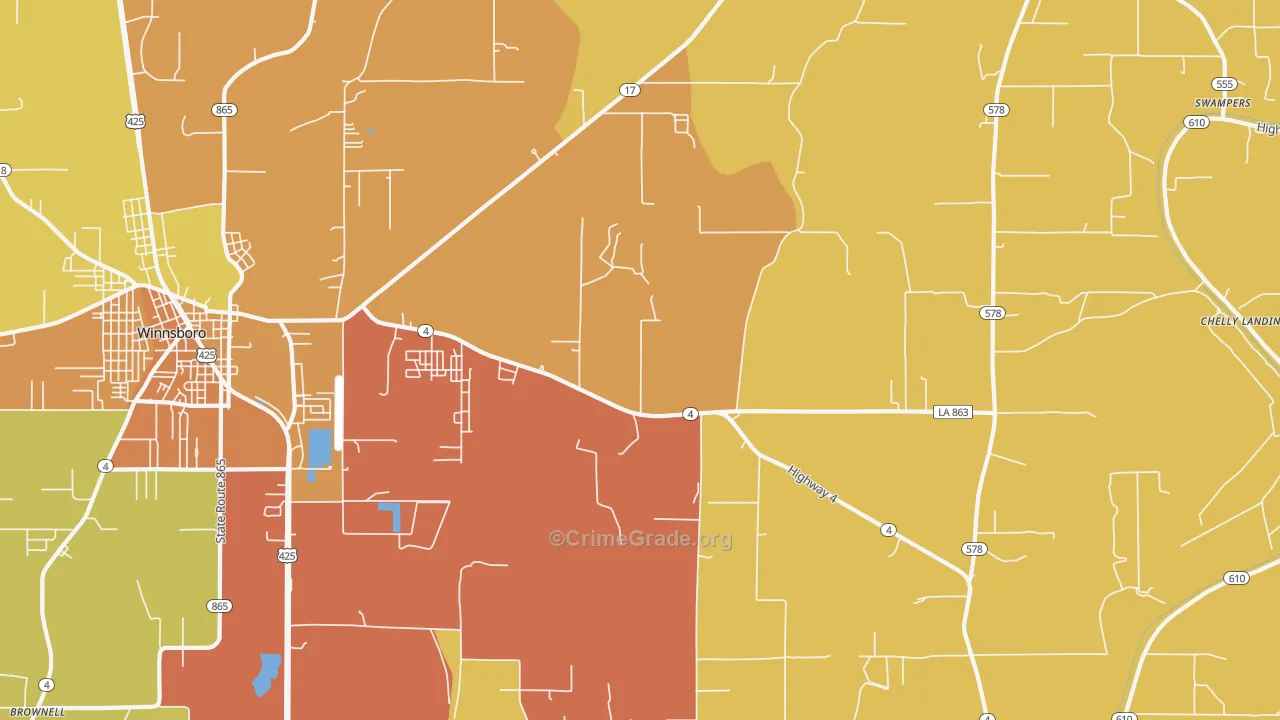 Crowville, LA Map of Burglary Rates