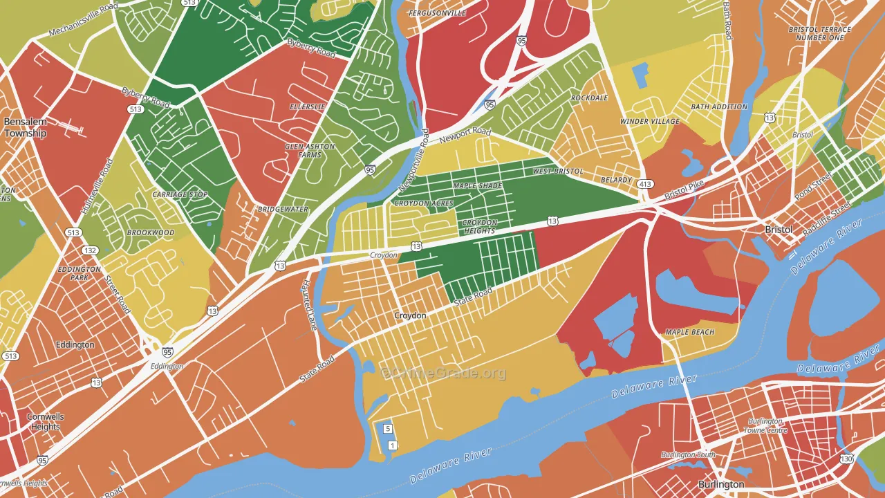 Croydon, PA Map of Burglary Rates