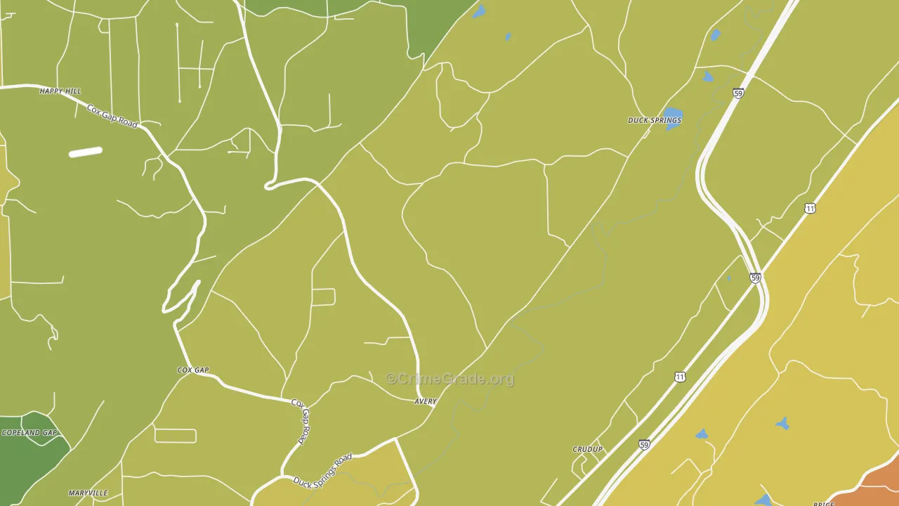 Crudup, AL Map of Burglary Rates