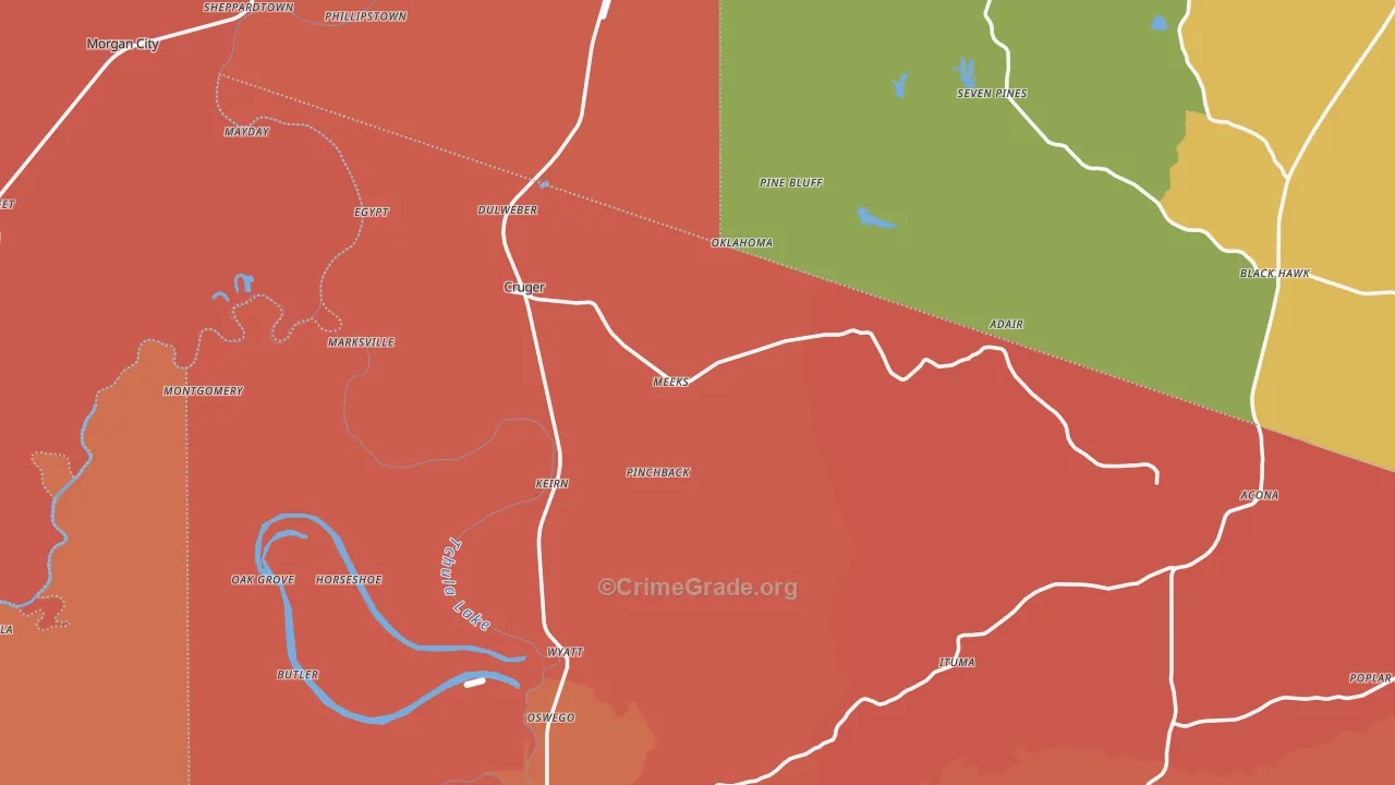 Cruger, MS Map of Burglary Rates