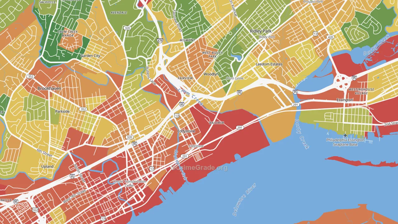 Crum Lynne, PA Map of Burglary Rates