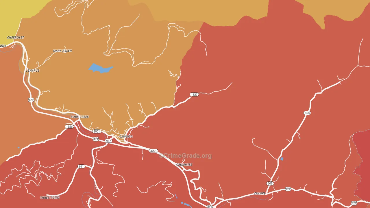 Crummies, KY Map of Burglary Rates