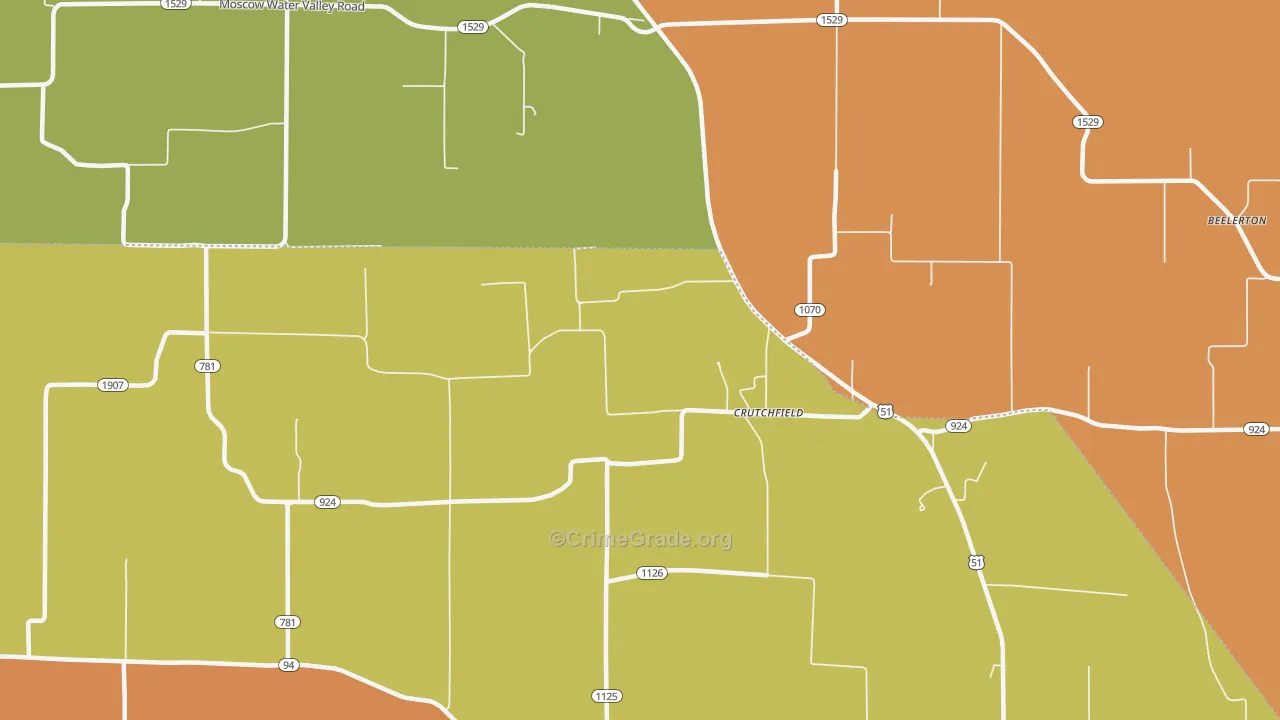 Crutchfield, KY Map of Burglary Rates
