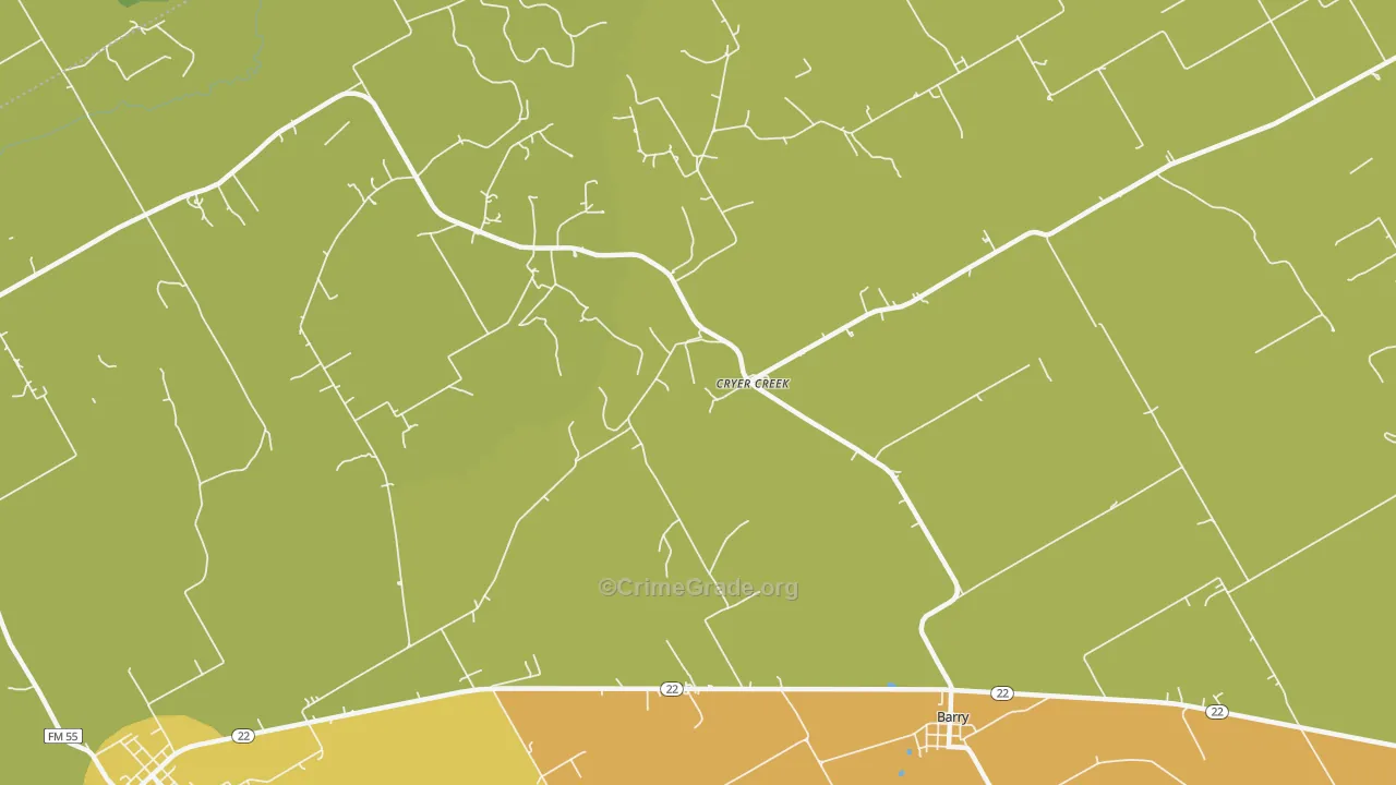 Cryer Creek, TX Map of Burglary Rates