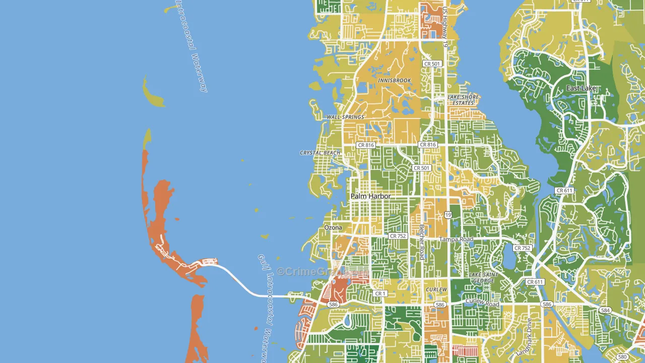 Crystal Beach, FL Map of Burglary Rates