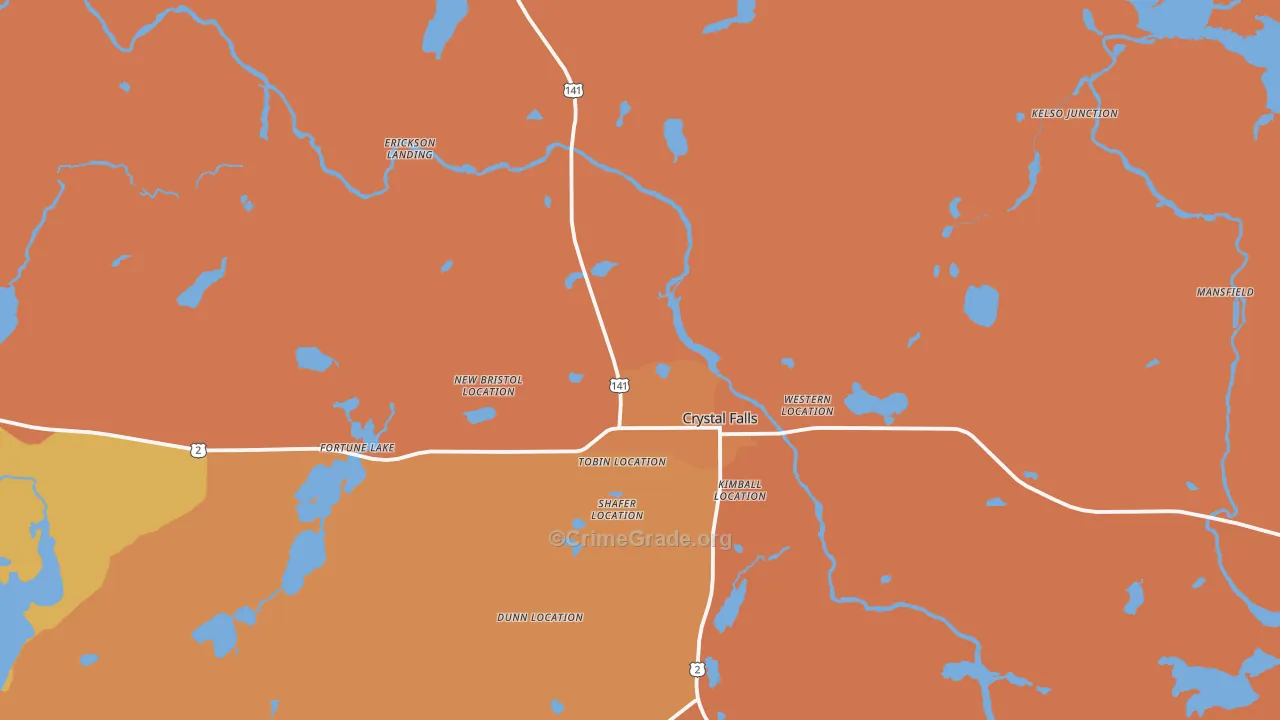 Crystal Falls, MI Map of Burglary Rates