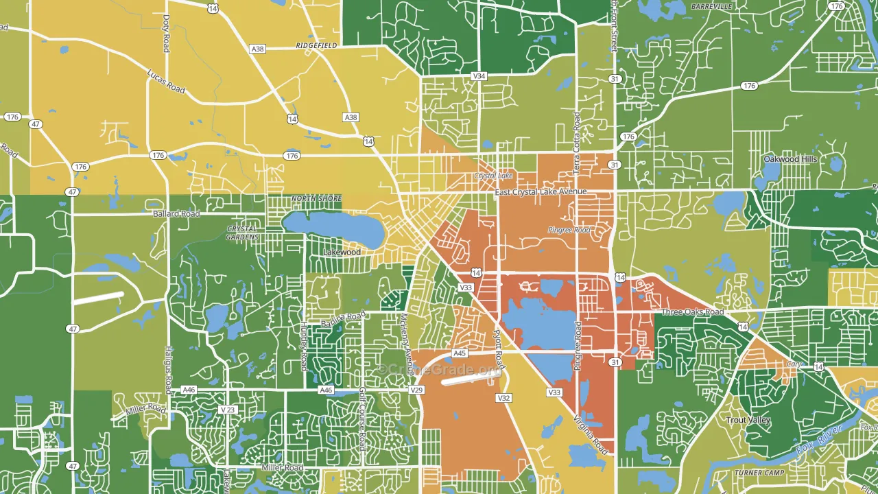 Crystal Lake, IL Map of Burglary Rates