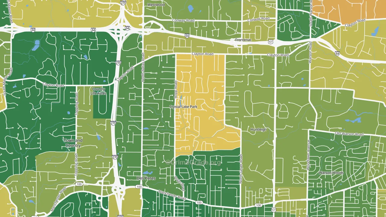Crystal Lake Park, MO Map of Burglary Rates