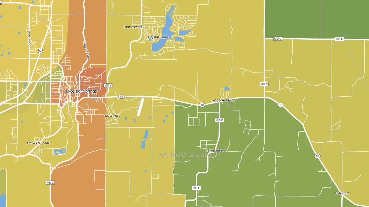 Crystal Lakes, MO Map of Burglary Rates