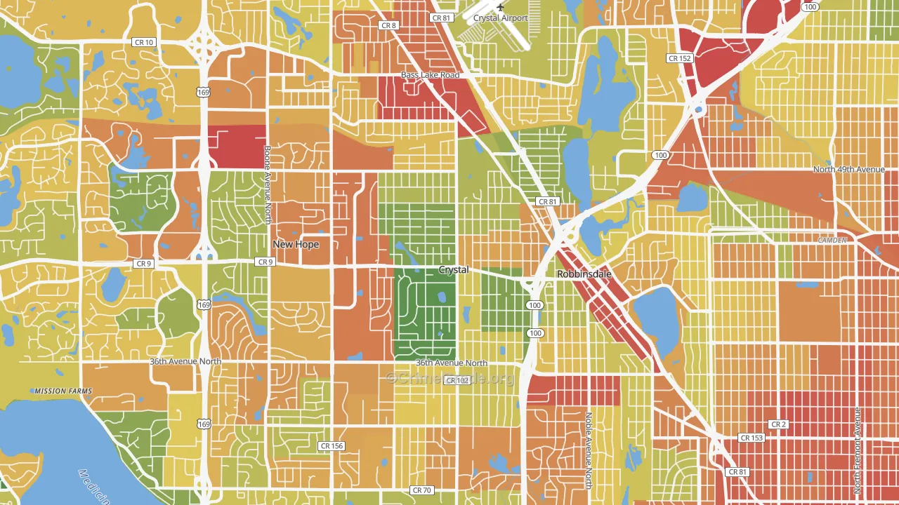 Crystal, MN Map of Burglary Rates