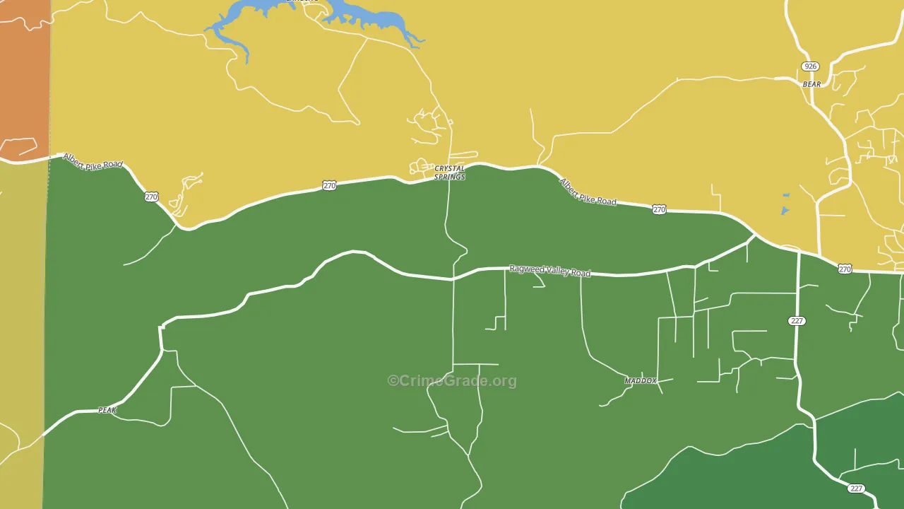Crystal Springs, AR Map of Burglary Rates