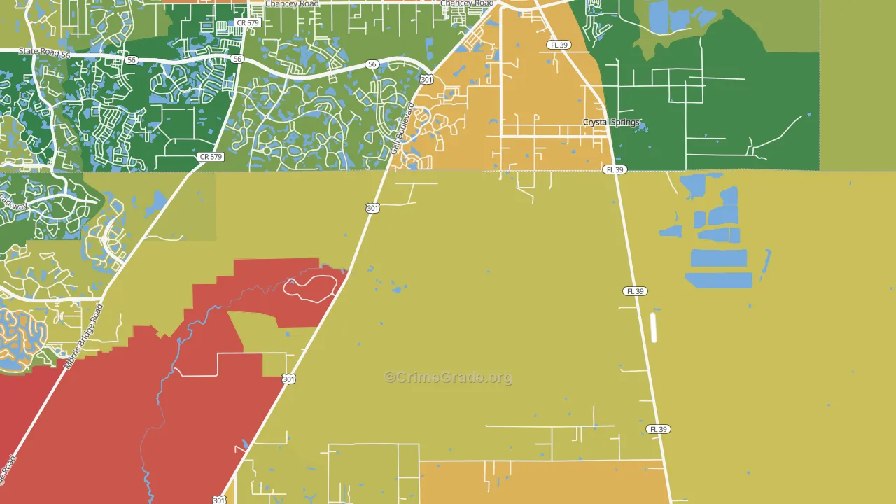 Crystal Springs, FL Map of Burglary Rates