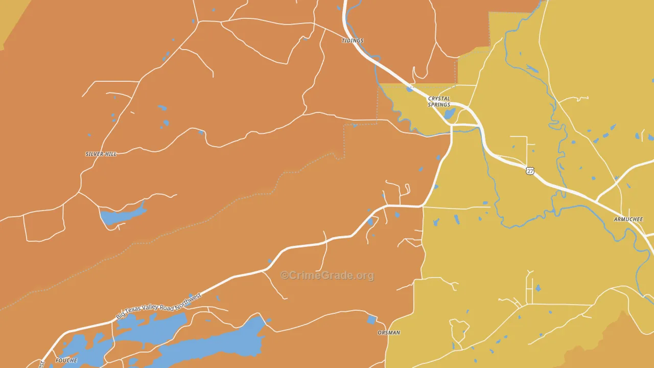 Crystal Springs, GA Map of Burglary Rates
