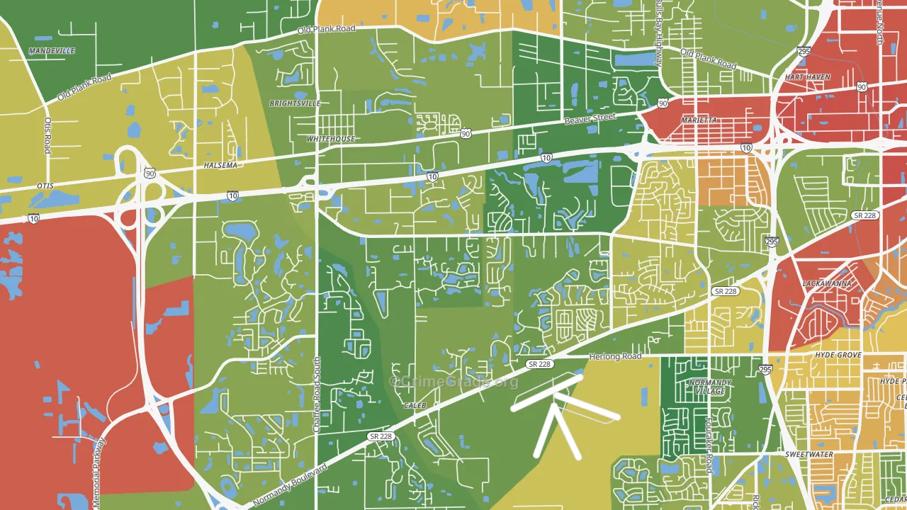 Crystal Springs, Jacksonville, FL Map of Burglary Rates